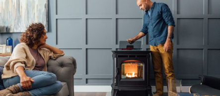 Couple staying warm with their Harman pellet stove