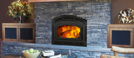 Pioneer-II EPA Certified Wood Fireplace with blazing fire by Quadra-Fire