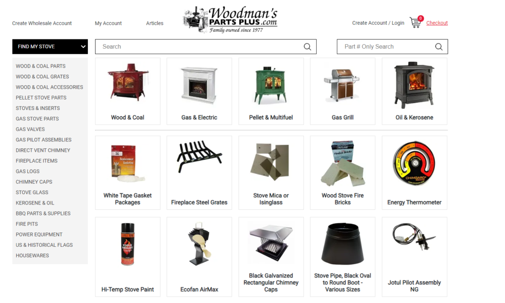 Woodman's parts plus website highlighting their value in the hearth industry - they sell old parts that are often hard to find. Reputable dealer of stove and fireplace parts.