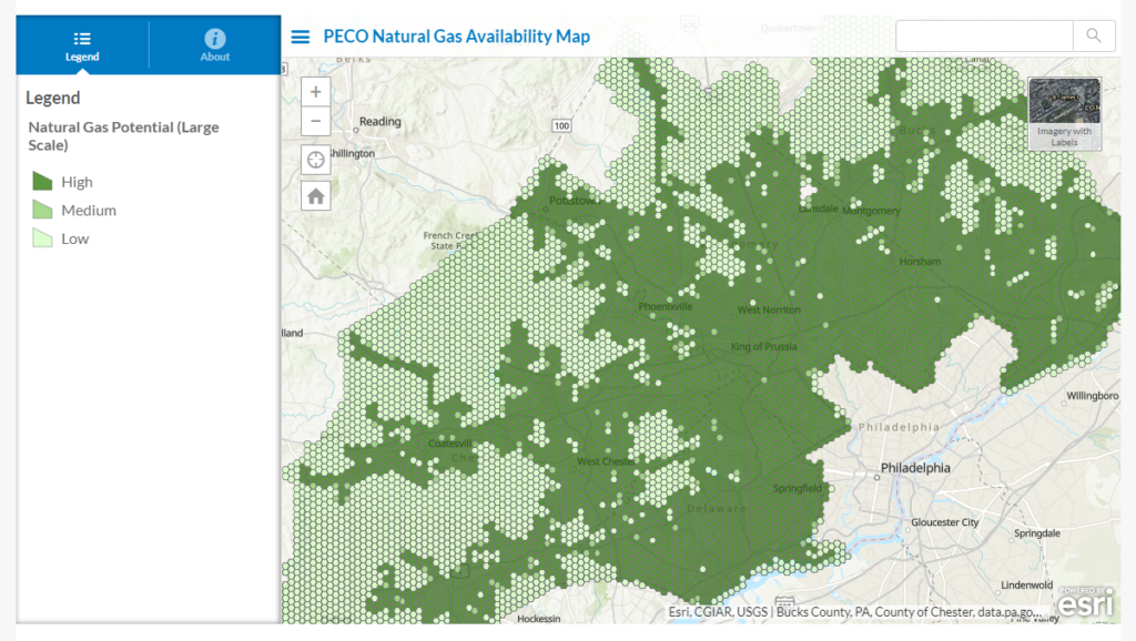 Map of natural gas availability in Pennsylvania