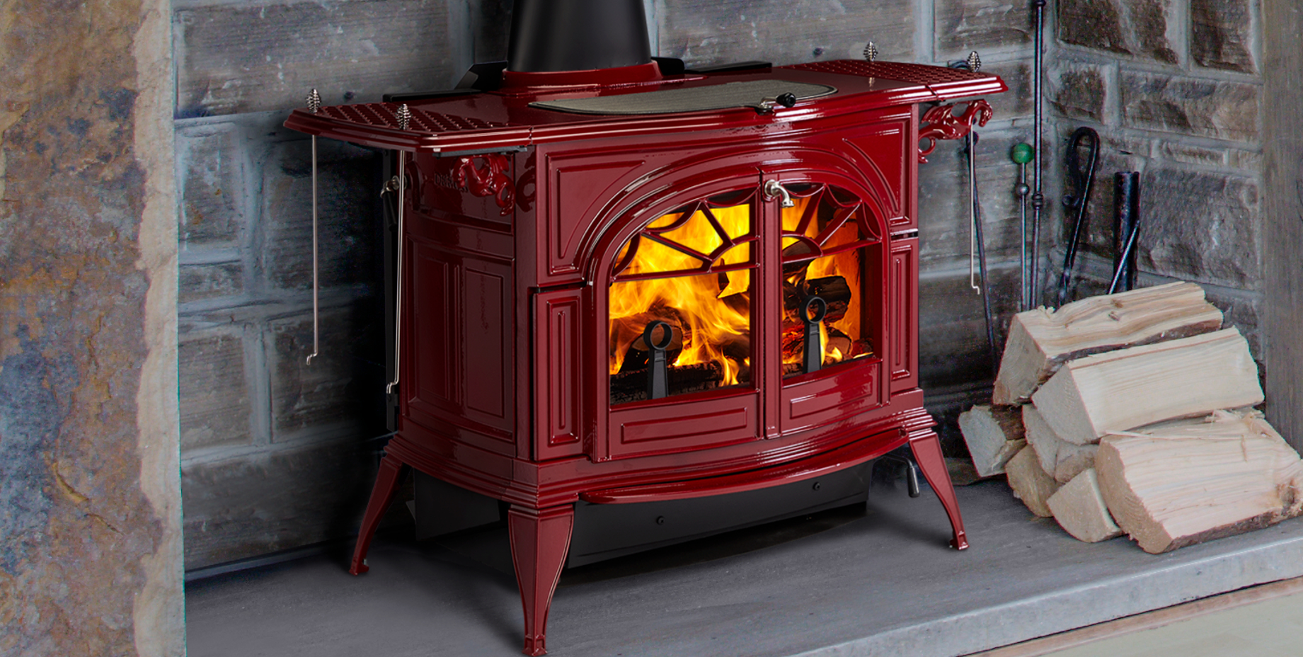 wood stove in fireplace