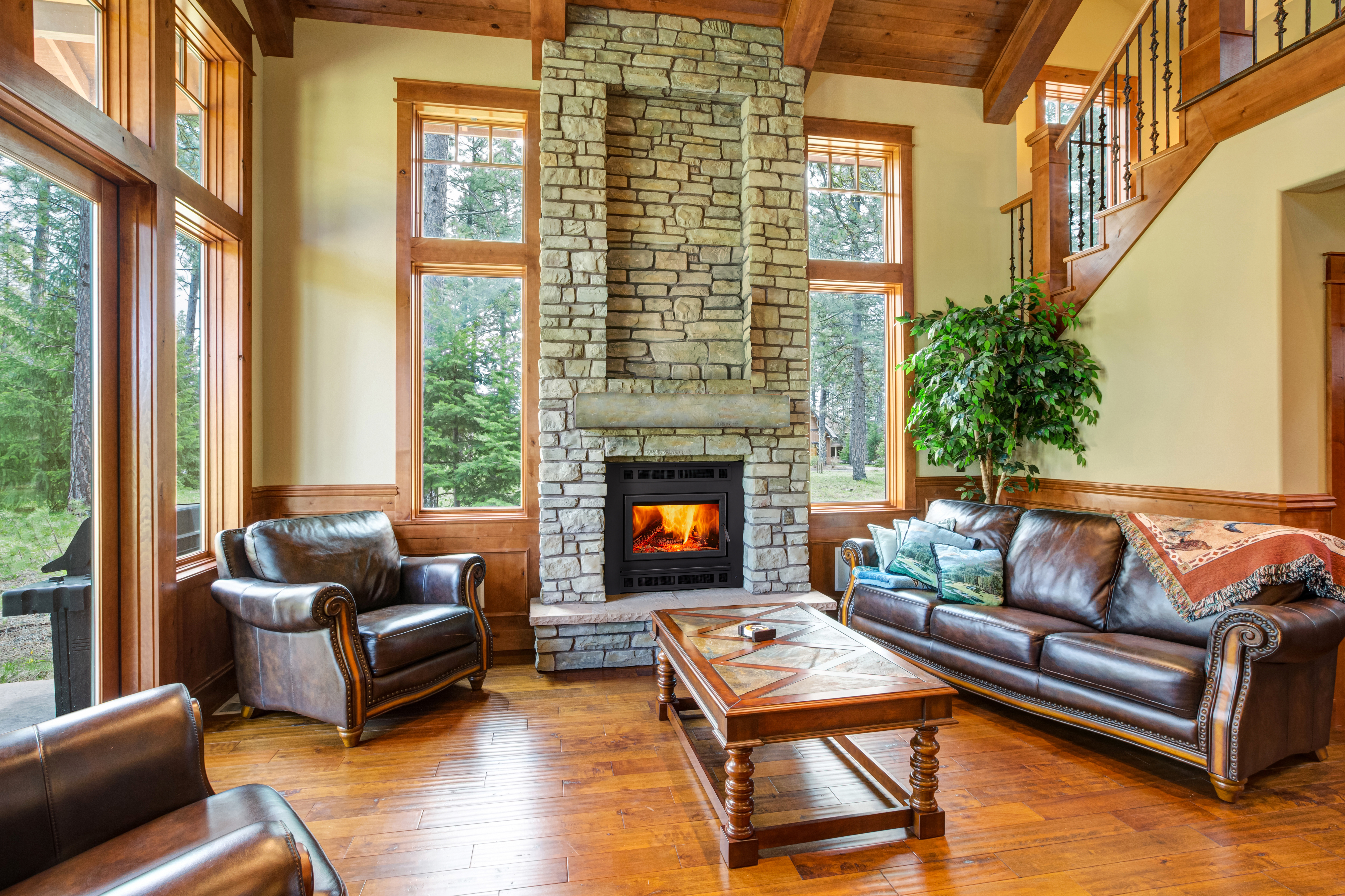 wood fireplace