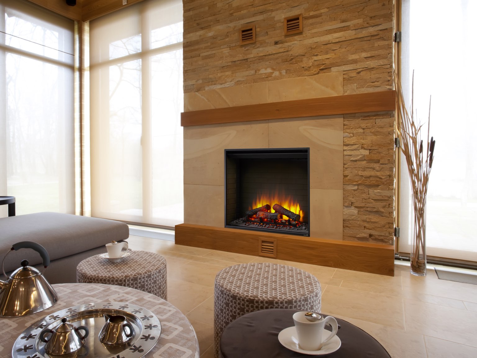 built-in traditional electric fireplace