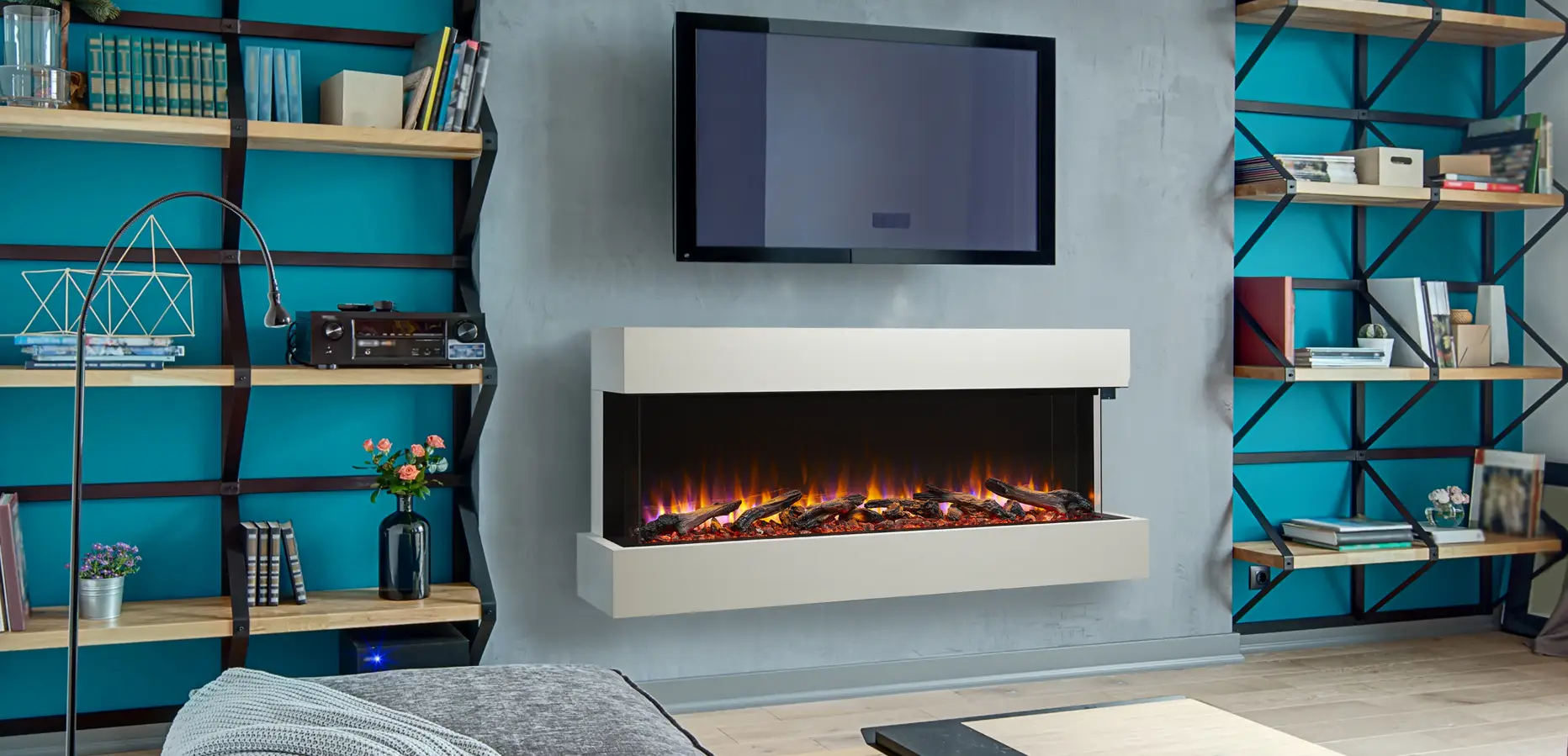 electric linear fireplace with wall mounted a mantel