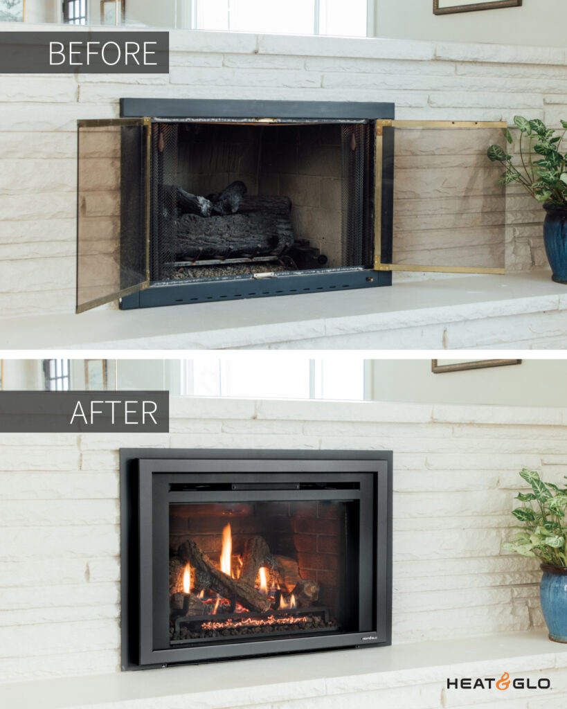 gas fireplace insert before and after example