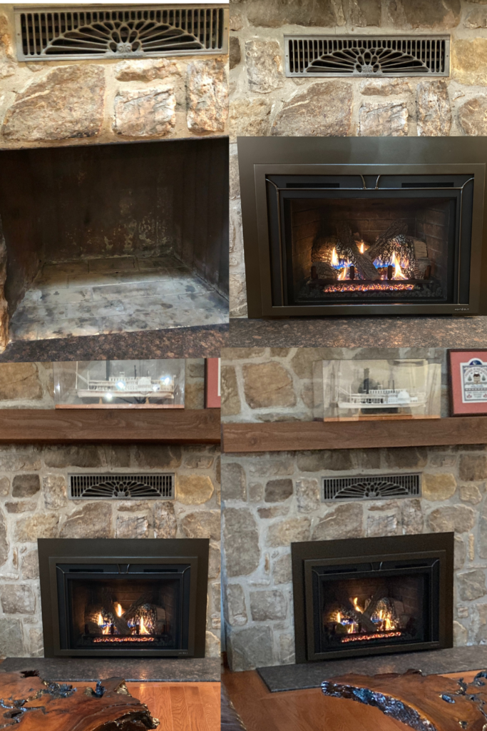 before after gas fireplace insert install