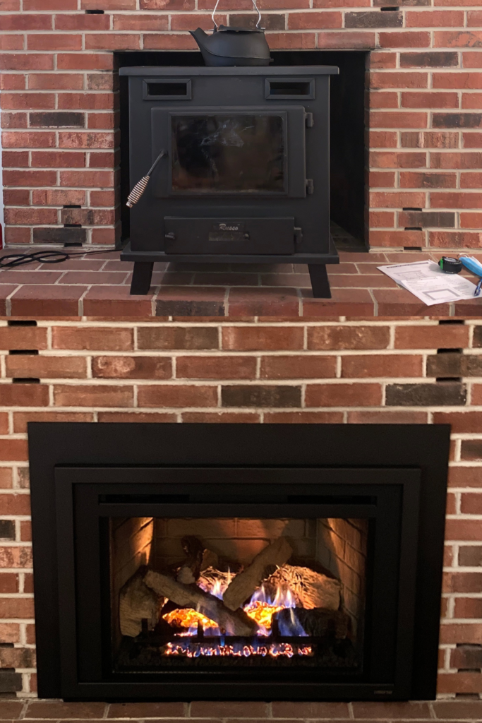 stove to fireplace install before after