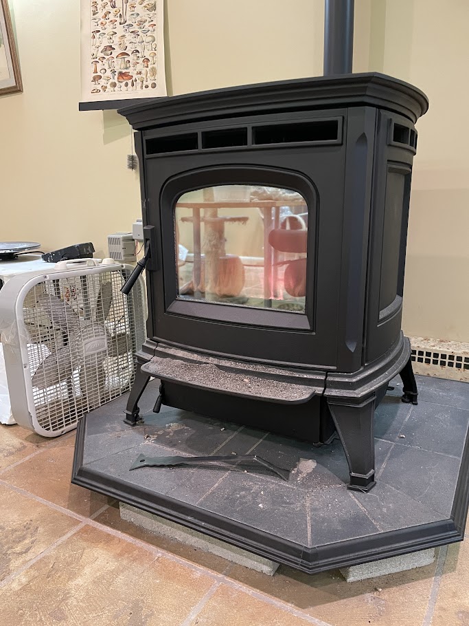 pellet stove in basement