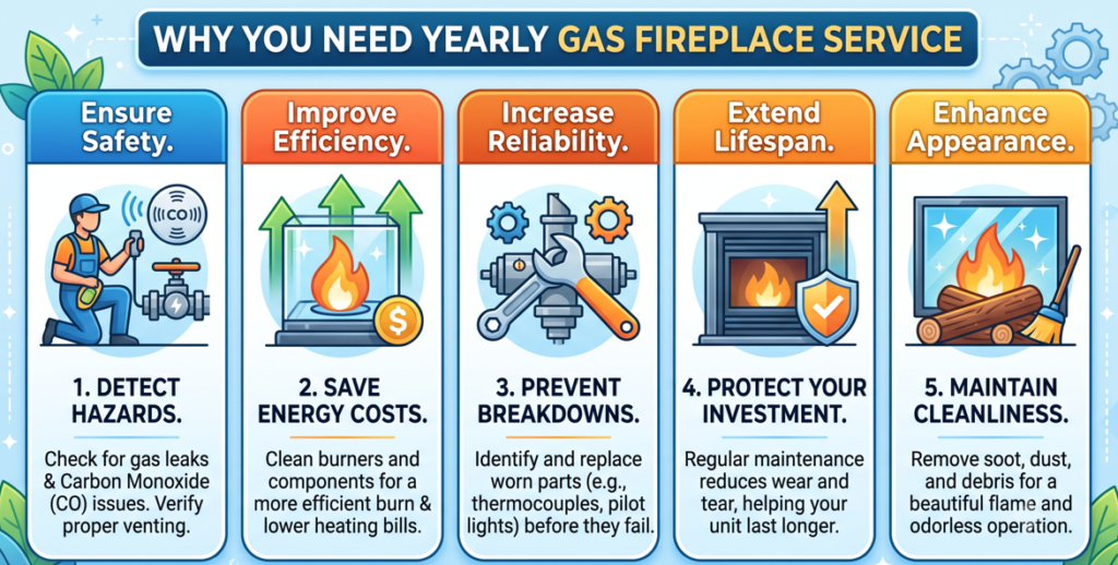 yearly gas fireplace service infographic