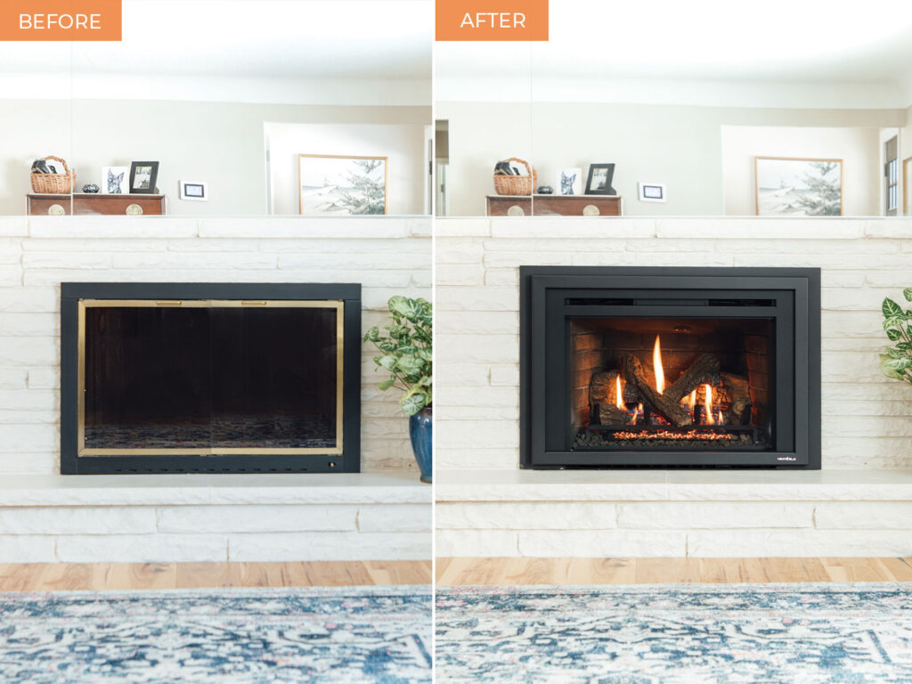 fireplace insert before and after picture